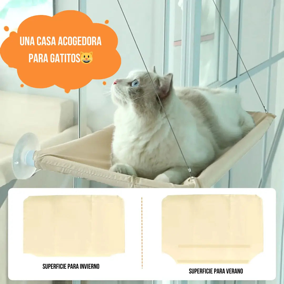 Hamaca Colgante para Michis Curiosos 😺 Fijación Segura con Ventosa