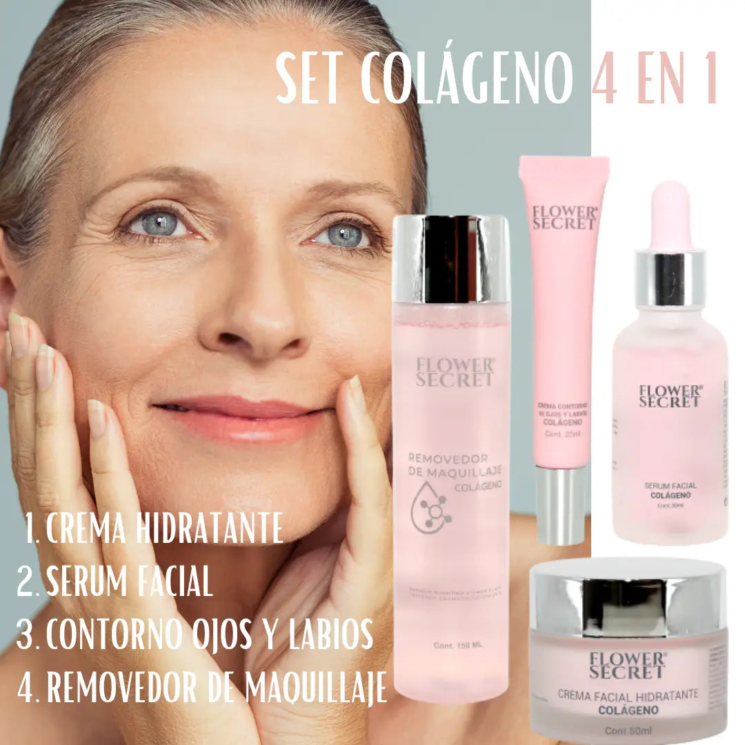 Set Premium Colágeno Cuidado Facial 4 Piezas✨ Crema, Serum, Contorno y Desmaquillante