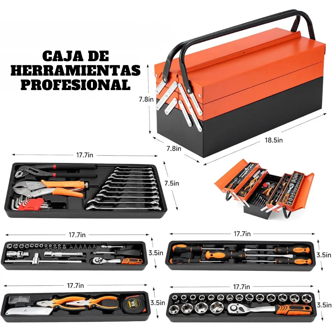 CAJA HERRAMIENTAS 85 PIEZAS 3 NIVELES - FULL EQUIPADA, PLEGABLE Y REFORZADA🛠 + GUÍA DOMINANDO EL USO DE HERRAMIENTAS EN CASA, AUTOMÓVILES Y TALLERES (GRATIS)
