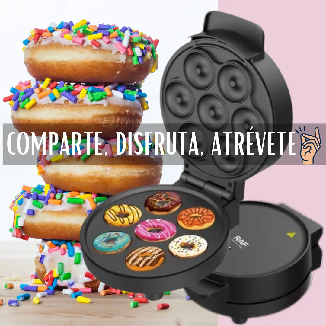 MÁQUINA MINI DONUTS EXPRESS🍩 - HORNEA SIN ESFUERZO - DISFRUTA DONUTS PERFECTAS EN MINUTOS⏱️- COBERTURA ANTIADHERENTE + GUÍA DE RECETAS PARA DONUTS DELICIOSAS GRATIS✨