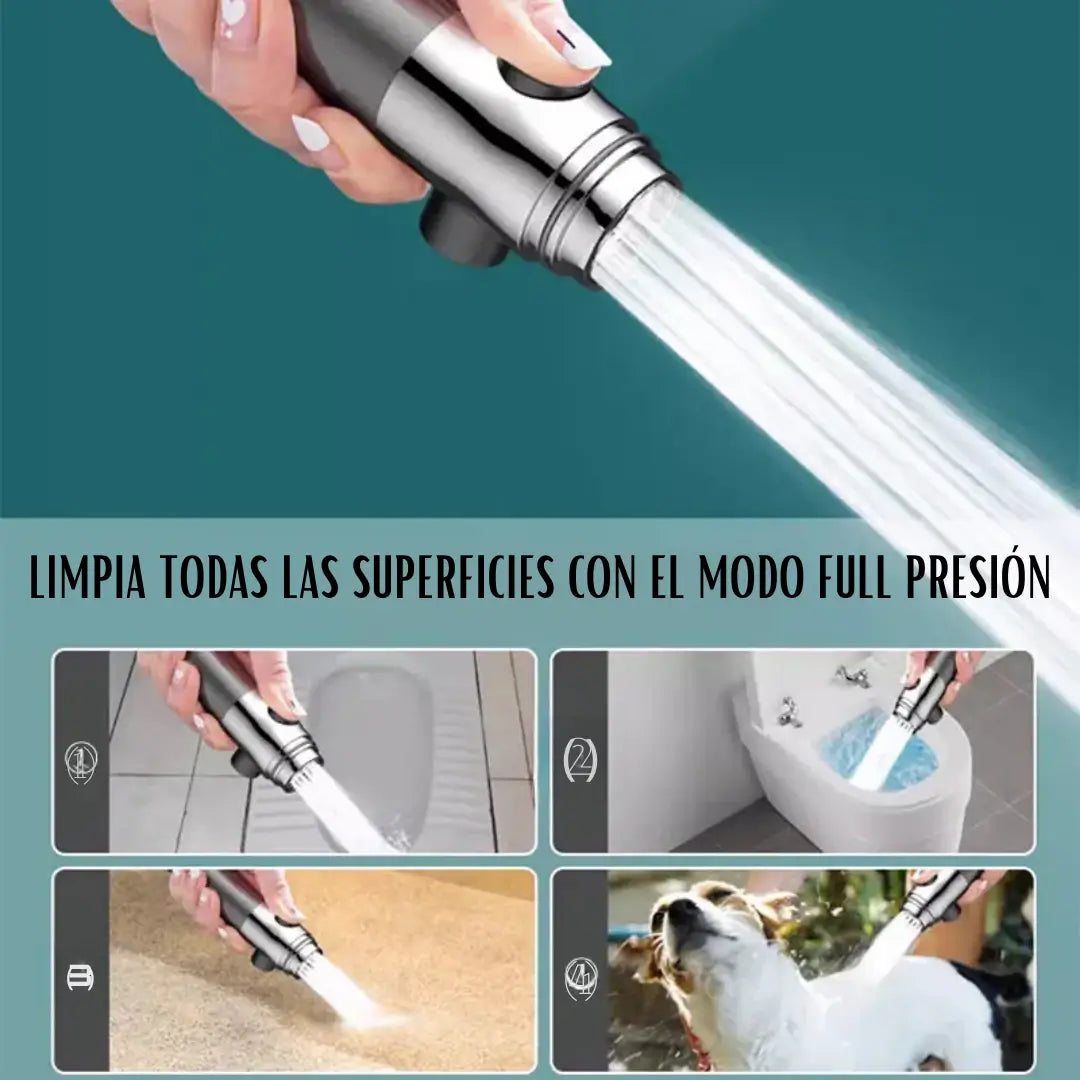 Cabezal Masajeador de Alta Presión - 4 Modos de riego + Botón Stop para Ahorro de Agua y Filtro Incluido