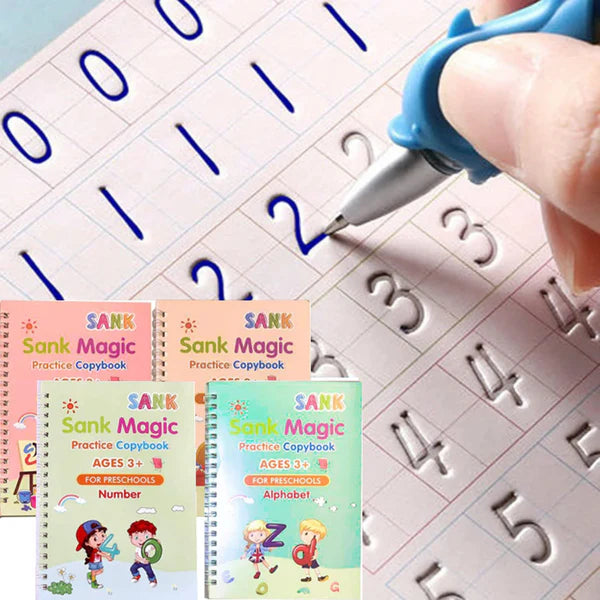 Súper Combo🔥: 4 Cuadernos Montessori Reutilizables + Lapicero Mágico: Único con 10 Minas Repuesto Tinta Invisible