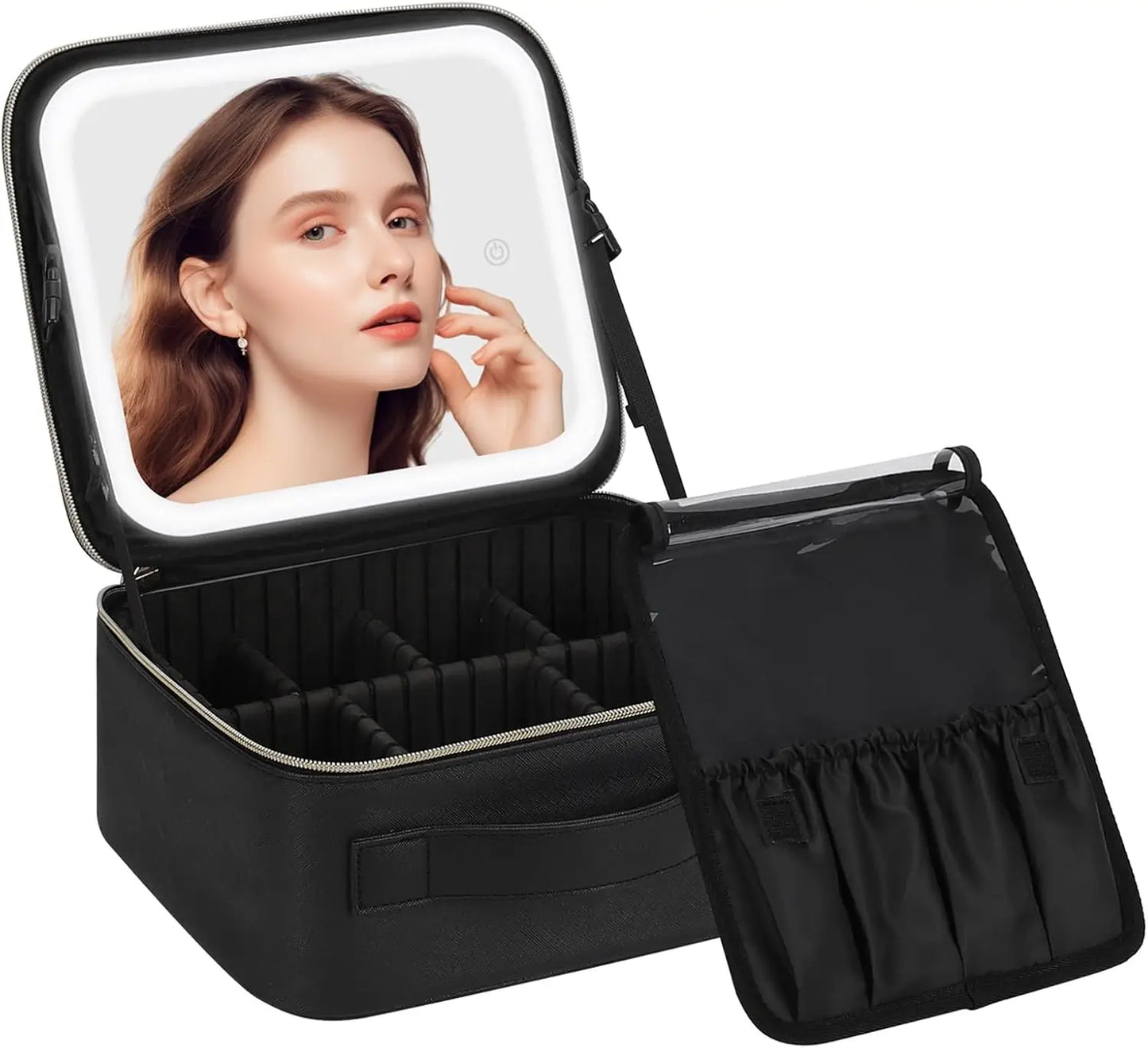 Cosmetiquero Beauty Glam✨ Con Luz Led Touch 3 Niveles + Estuche para Brochas de Regalo 🎁