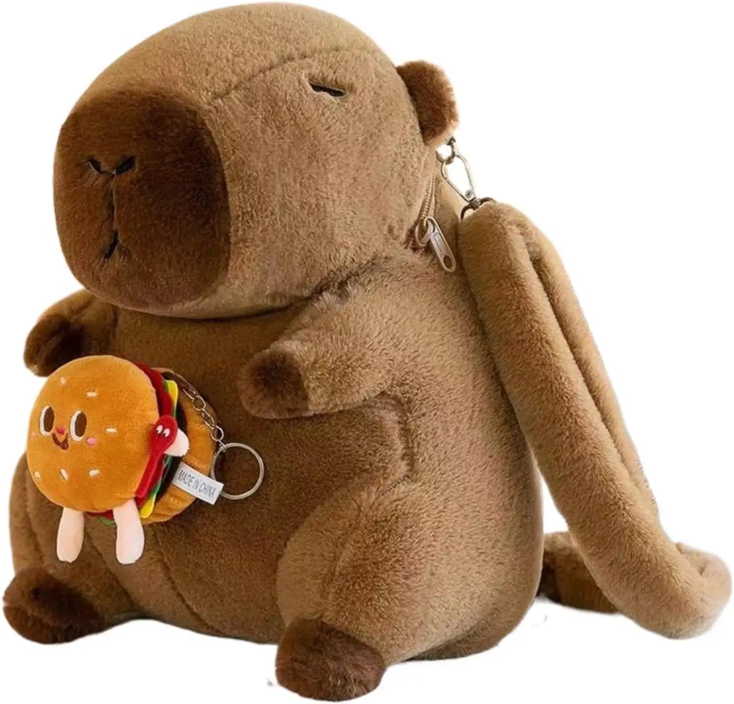 Mochila de Peluche Capibara - Diseño Kawaii Único con Hamburguesa - Lleva lo esencial con estilo todos los días