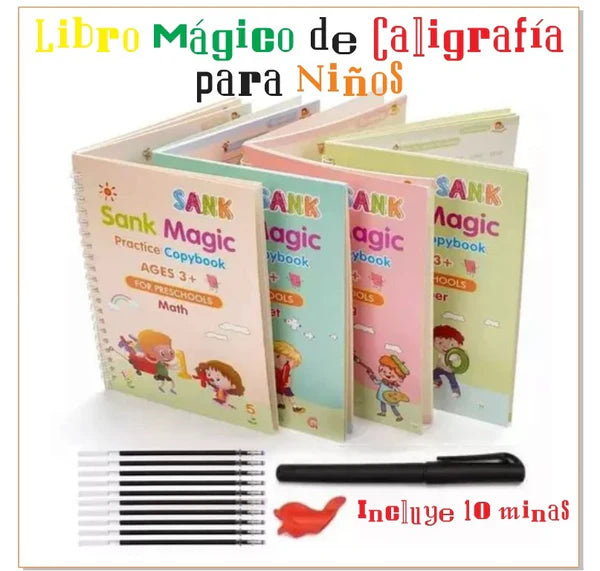 Súper Combo🔥: 4 Cuadernos Montessori Reutilizables + Lapicero Mágico: Único con 10 Minas Repuesto Tinta Invisible