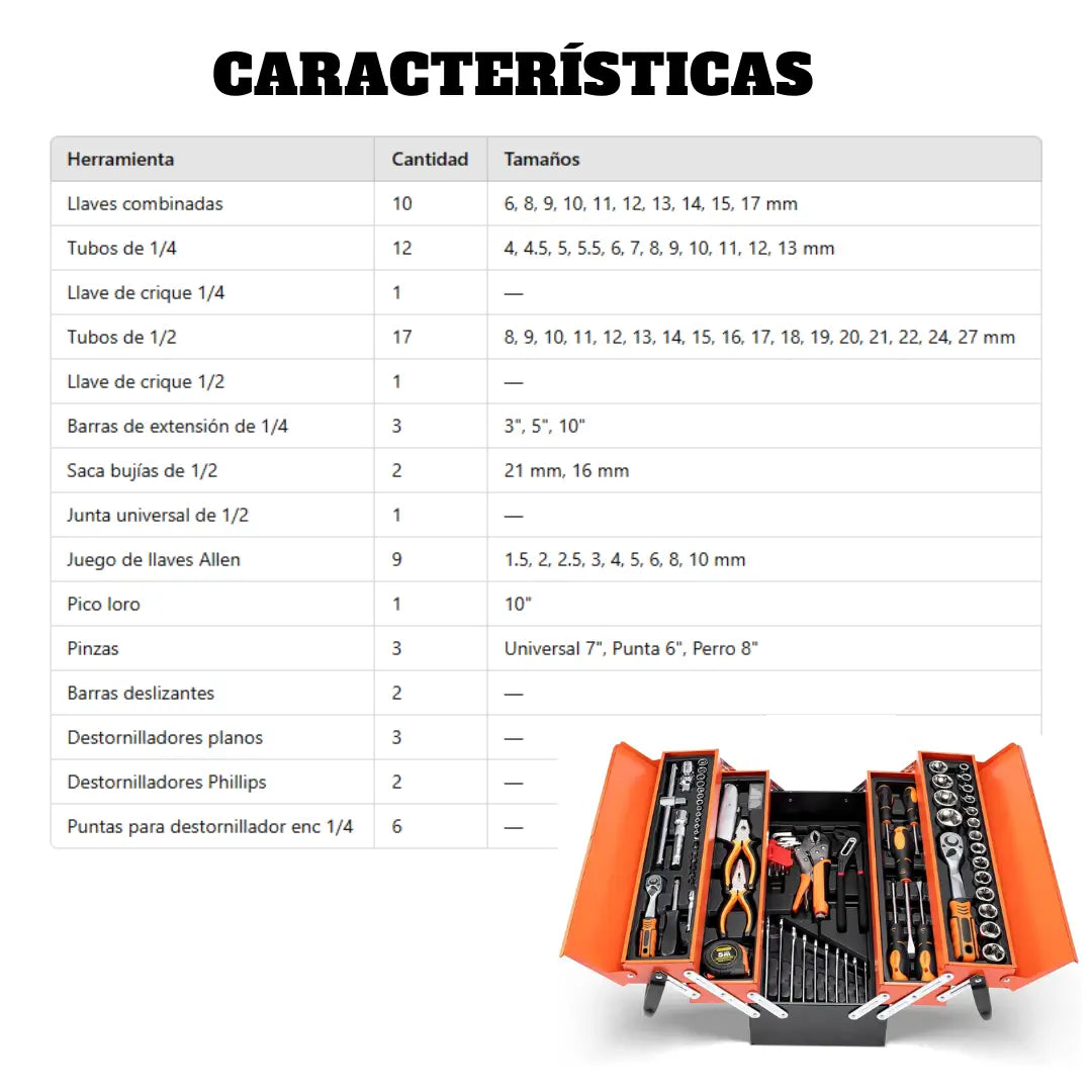 CAJA HERRAMIENTAS 85 PIEZAS 3 NIVELES - FULL EQUIPADA, PLEGABLE Y REFORZADA🛠 + GUÍA DOMINANDO EL USO DE HERRAMIENTAS EN CASA, AUTOMÓVILES Y TALLERES (GRATIS)