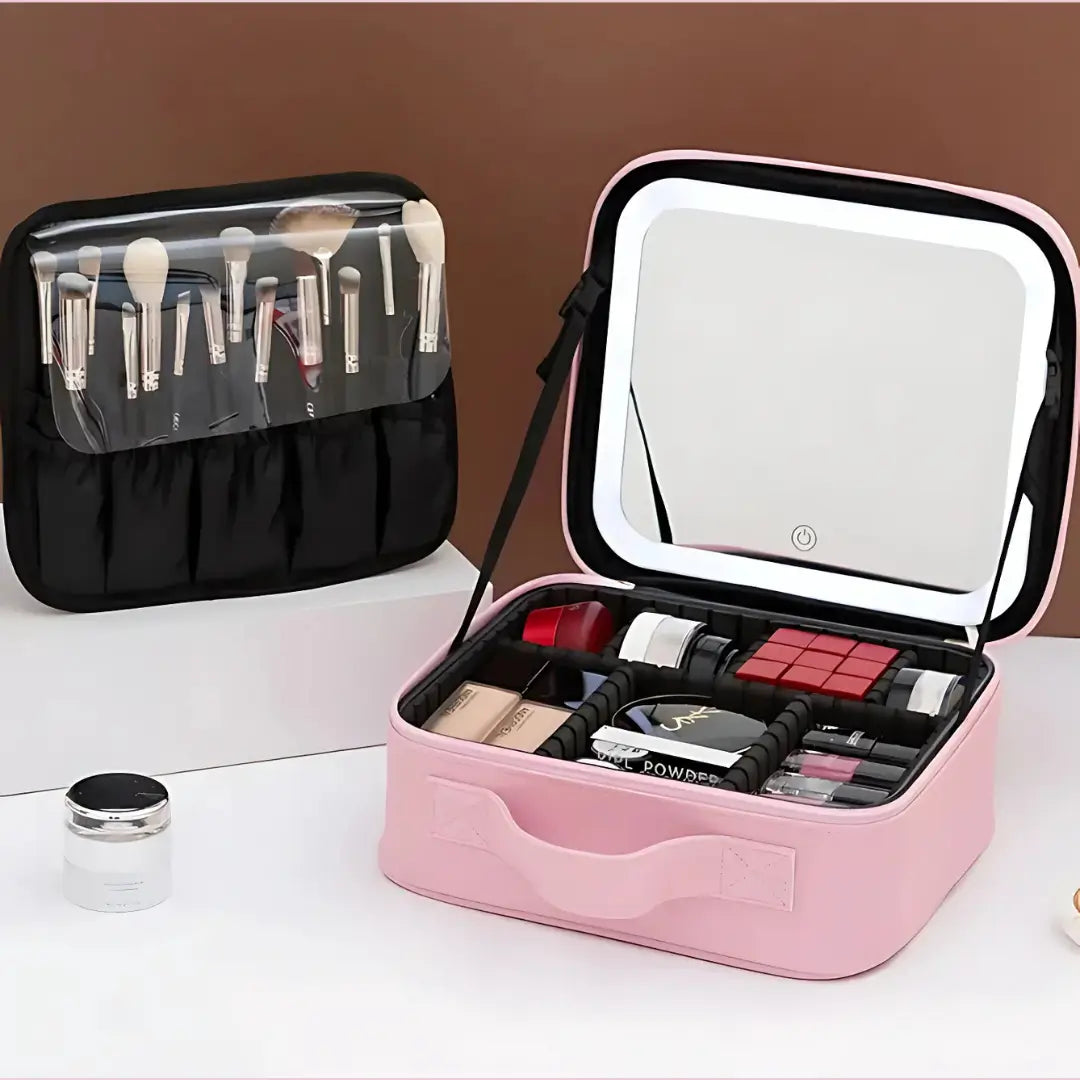 Cosmetiquero Beauty Glam✨ Con Luz Led Touch 3 Niveles + Estuche para Brochas de Regalo 🎁