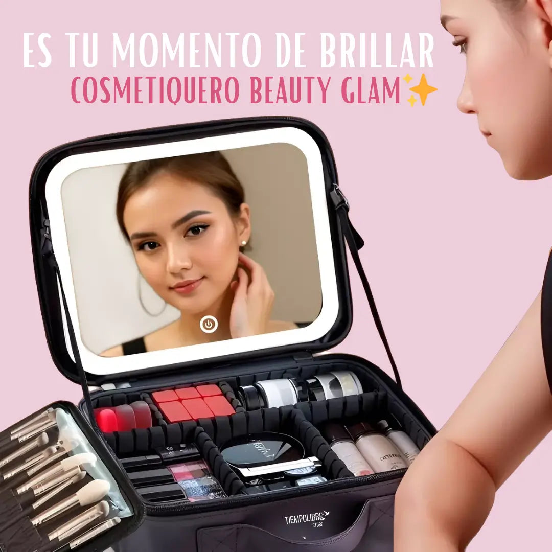 Cosmetiquero Beauty Glam✨ Con Luz Led Touch 3 Niveles + Estuche para Brochas de Regalo 🎁