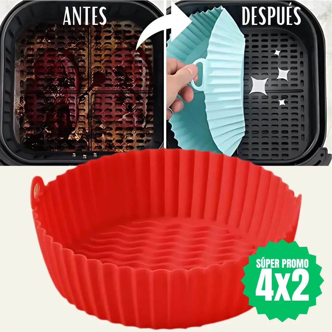 Kit ¡Lleva 4 y Paga 2! Bandejas de Silicona 20x5cm Para AirFryer✅ + EBOOK 15 Rectas Saladas y Dulces para Disfrutar tu Airfryer✨