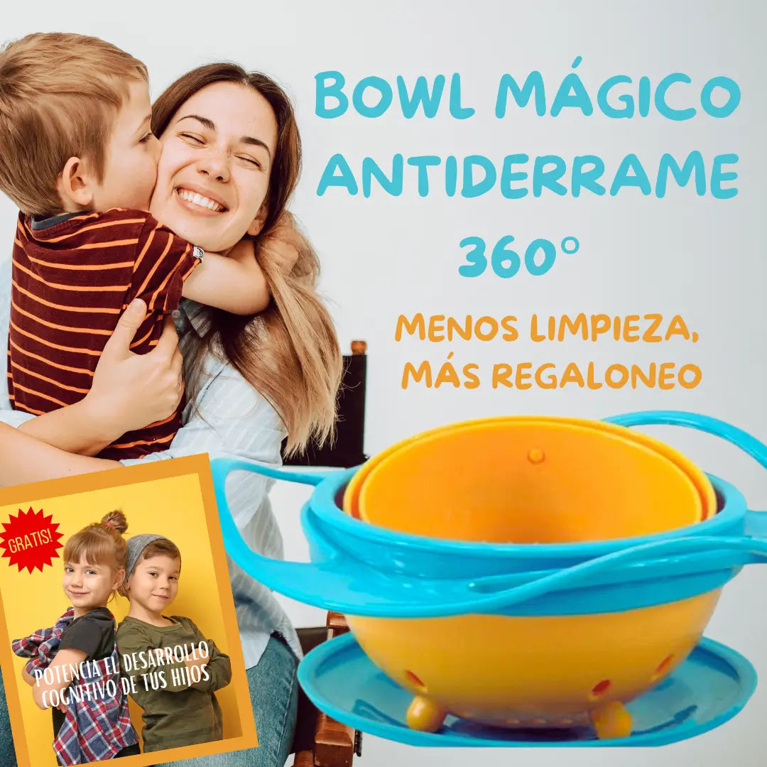 BOWL MÁGICO GIRATORIO 360° ANTIDERRAMES + GUÍA POTENCIA EL DESARROLLO COGNITIVO DE TUS HIJOS