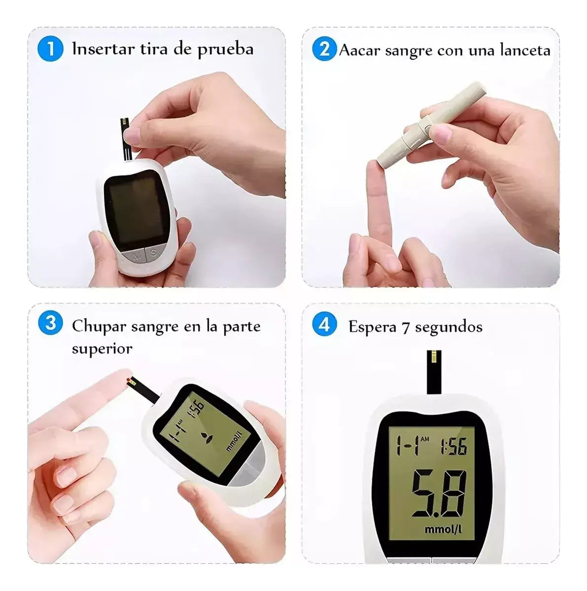 KIT GLUCOMETRO DIGITAL MEDIDOR DE GLUCOSA + 50 LANZETAS + 50 BANDAS REACTIVAS