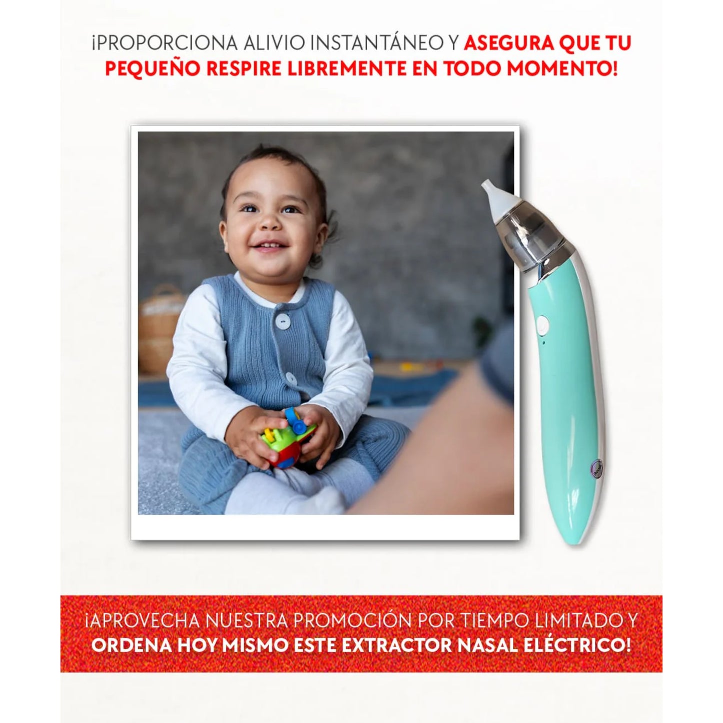Extractor Nasal Eléctrico USB para Bebé - Limpieza Rápida y Eficaz✨ - Alivio Inmediato para Respiración Sin Congestión