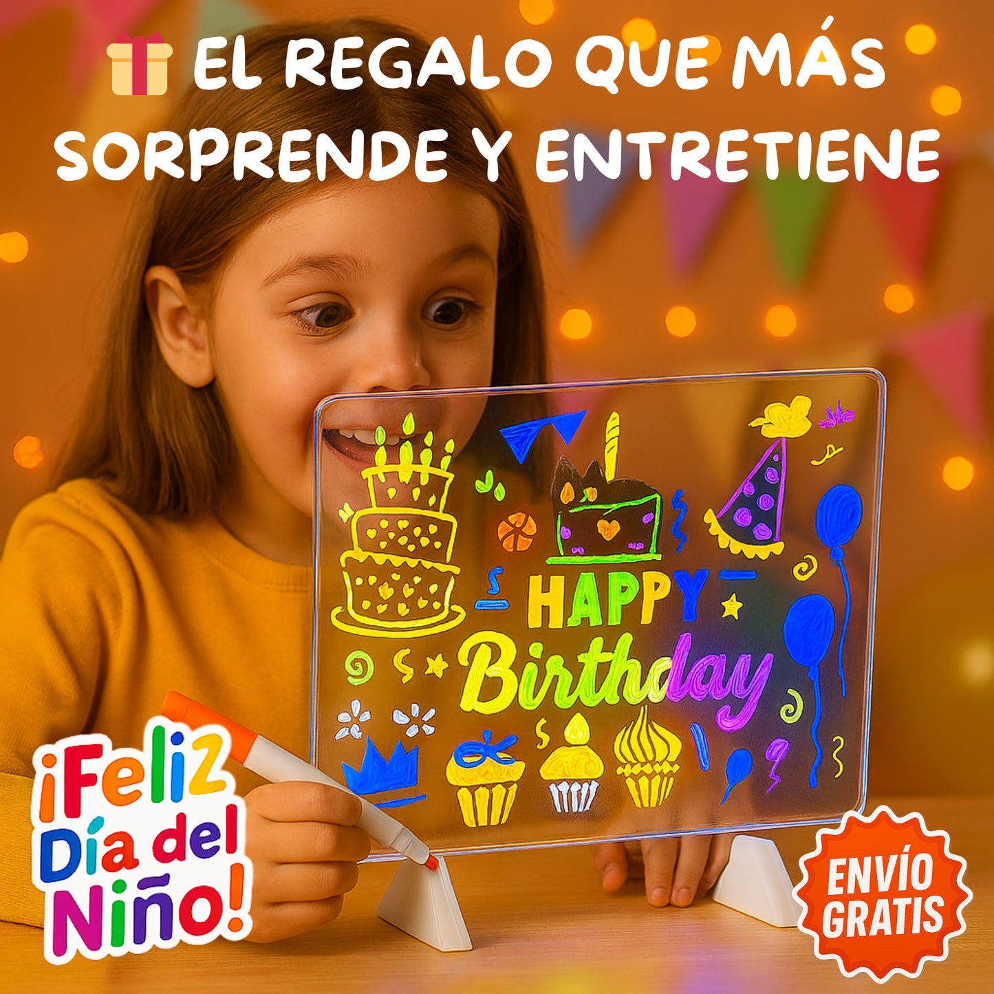 Pizarra LED Infantil + 7 Colores – ✨Dibuja con luz – 🎁 Regalo que sorprende desde el primer uso