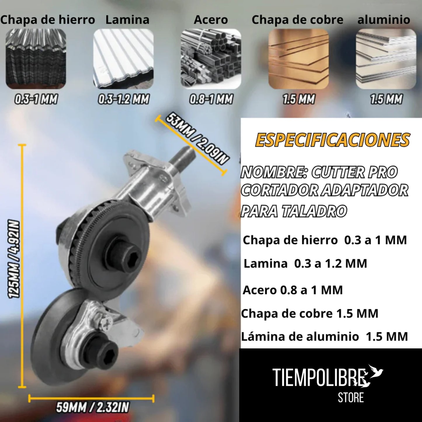 CUTTERPRO™ Adaptador de Corte Metal para Taladro – Convierte tu Taladro – Corta Metal con Precisión en minutos💪 (no incluye taladro)