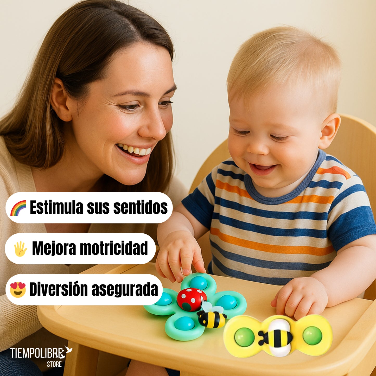 Pack 3 Juguete Spinner Giratorio con Ventosas para Bebé 🧠🖐️- Gira y atrae - Impulsa coordinación desde los 6 meses👶✨