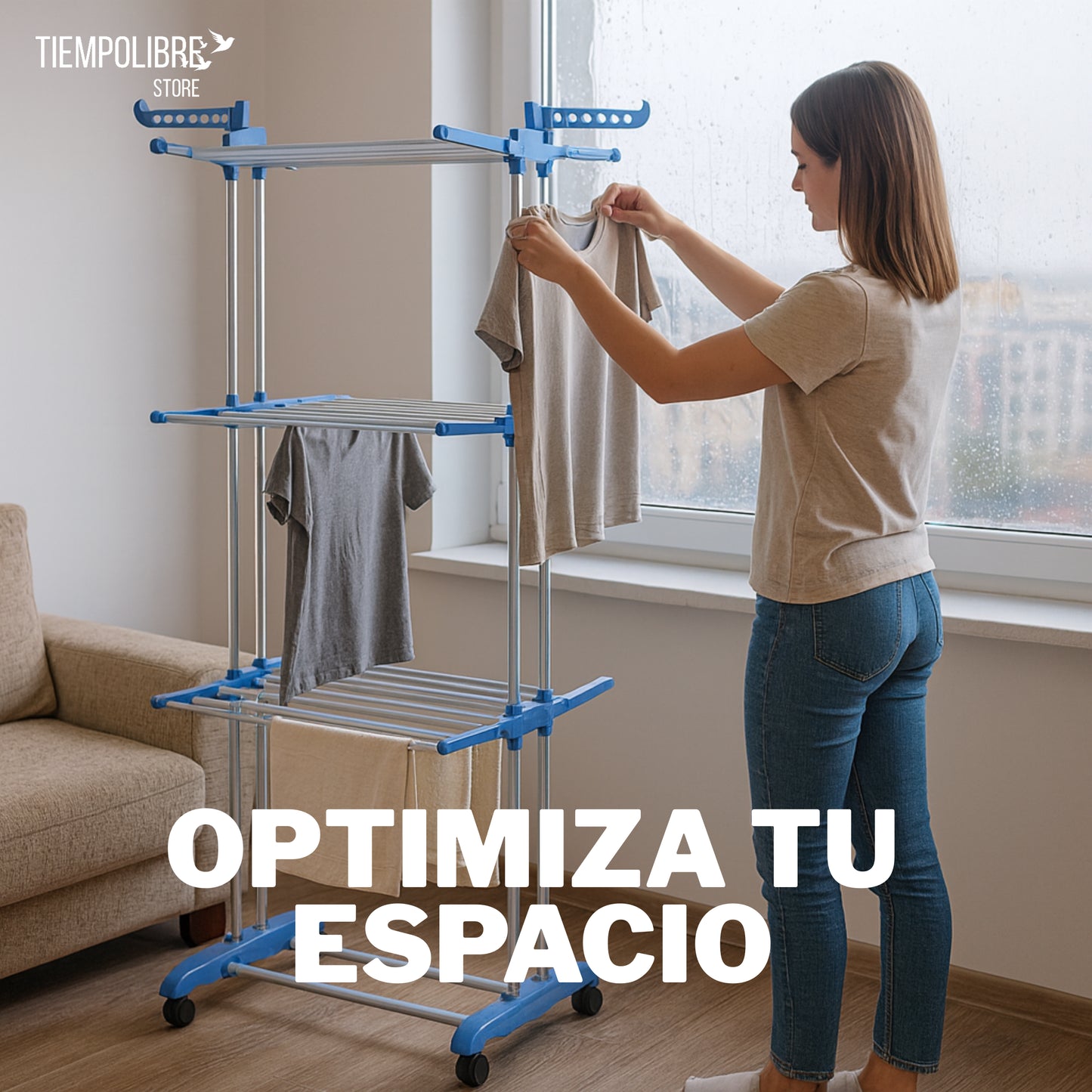 Tendedero Plegable 3 Niveles Full Capacidad- Ahorra espacio - Instálalo en 10 s y seca tu ropa donde quieras!