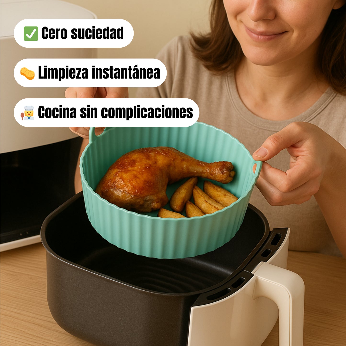 Kit ¡Lleva 4 y Paga 2! Bandejas de Silicona 20x5cm Para AirFryer✅ + EBOOK 15 Rectas Saladas y Dulces para Disfrutar tu Airfryer✨