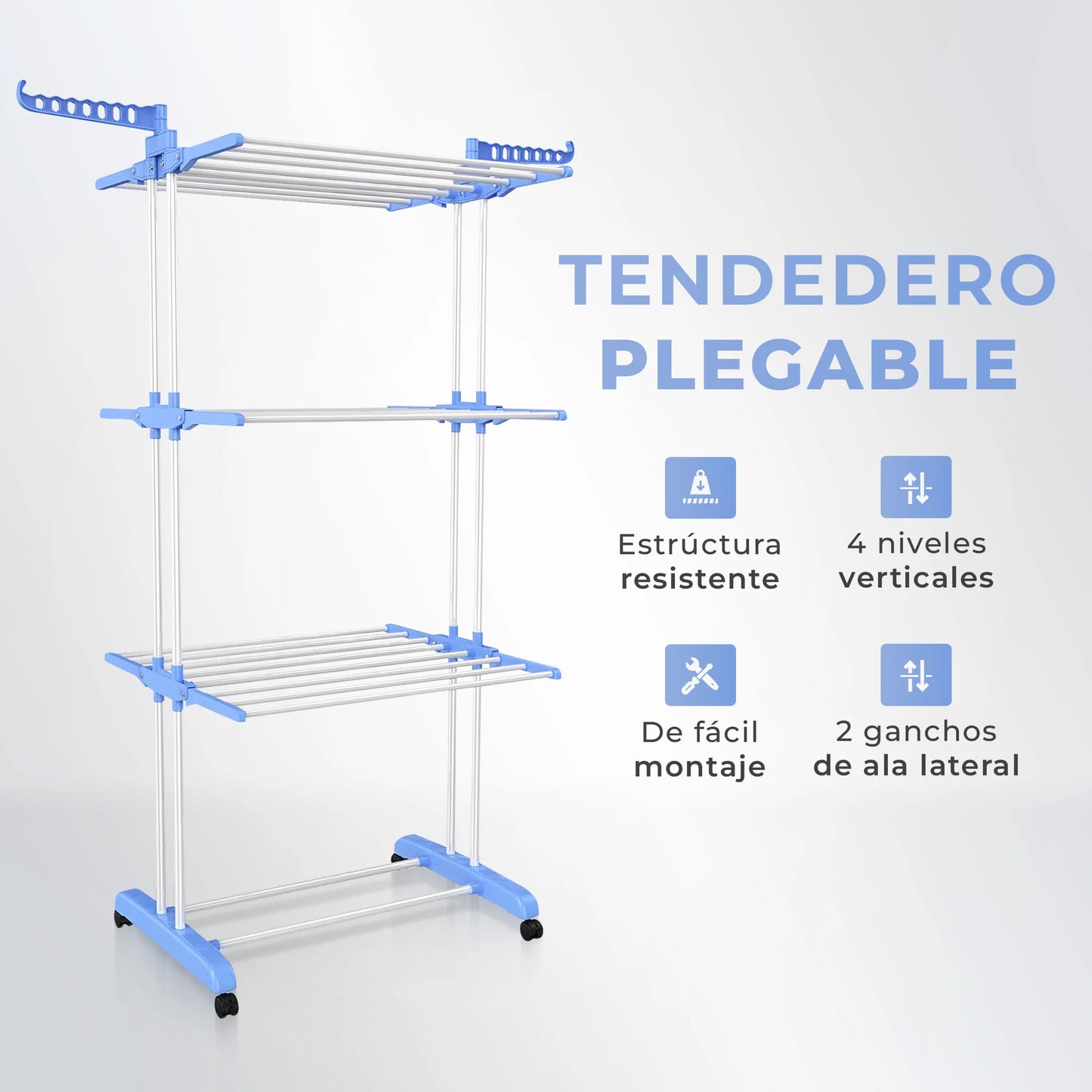 Tendedero Plegable 3 Niveles Full Capacidad- Ahorra espacio - Instálalo en 10 s y seca tu ropa donde quieras!