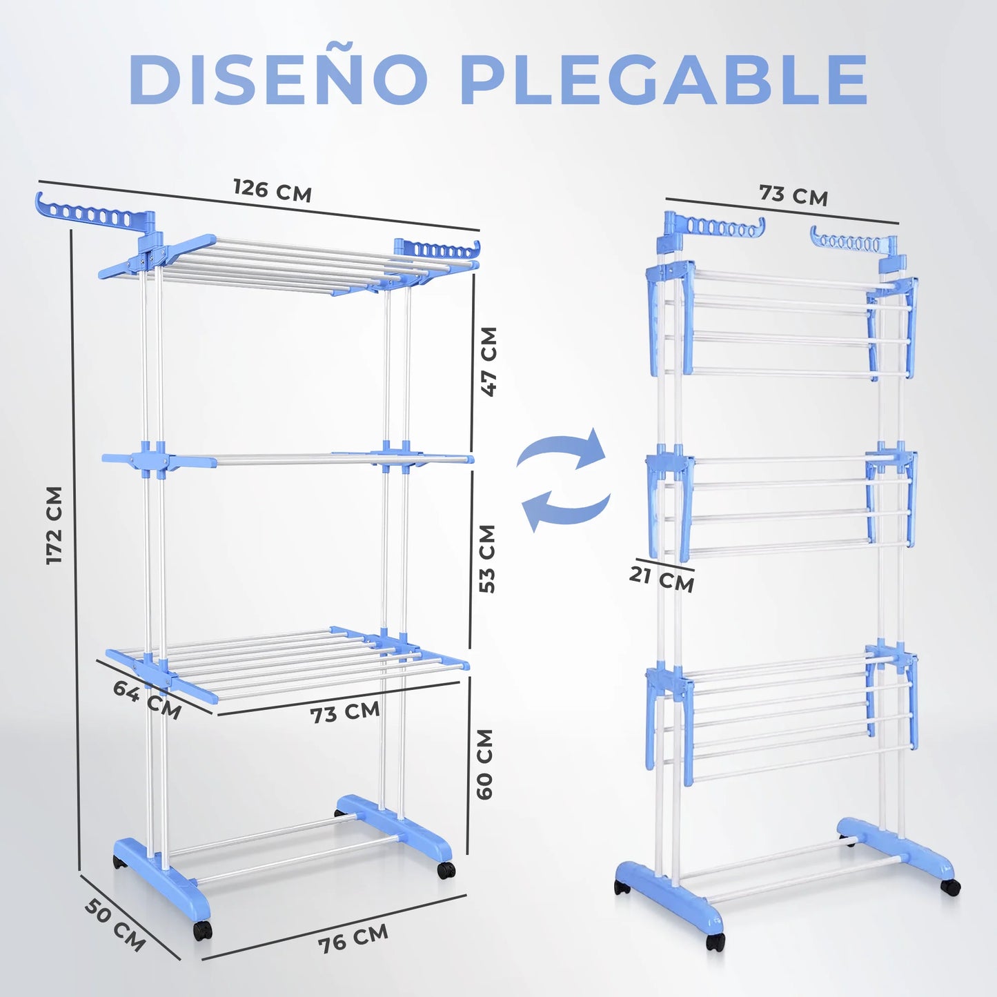 Tendedero Plegable 3 Niveles Full Capacidad- Ahorra espacio - Instálalo en 10 s y seca tu ropa donde quieras!