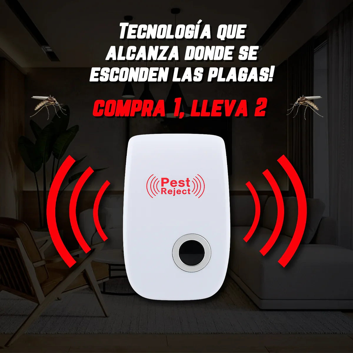 Pest Reject™ | Repelente Ultrasónico | Mantén las plagas alejadas | Protección segura para tu hogar 🔴🐭