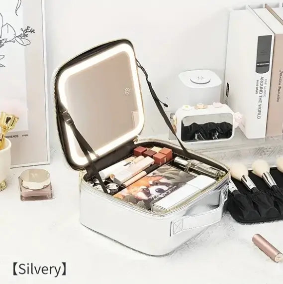 Cosmetiquero Beauty Glam✨ Con Luz Led Touch 3 Niveles + Estuche para Brochas de Regalo 🎁