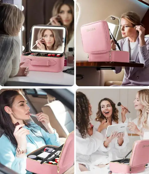 Cosmetiquero Beauty Glam✨ Con Luz Led Touch 3 Niveles + Estuche para Brochas de Regalo 🎁