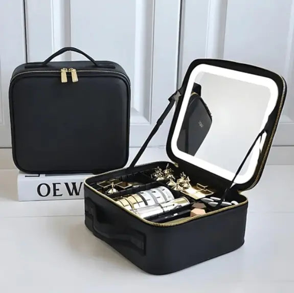 Cosmetiquero Beauty Glam✨ Con Luz Led Touch 3 Niveles + Estuche para Brochas de Regalo 🎁