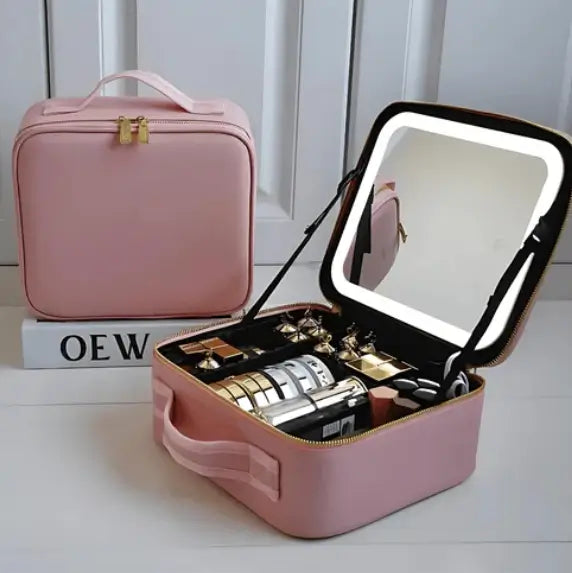 Cosmetiquero Beauty Glam✨ Con Luz Led Touch 3 Niveles + Estuche para Brochas de Regalo 🎁