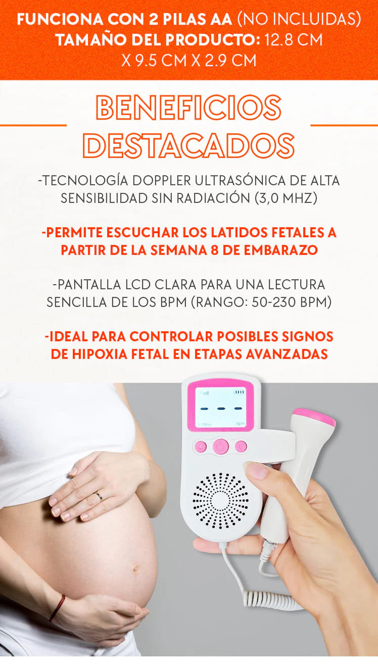 Monitor de Latidos Fetales – Escucha el corazón de tu bebé – Tranquilidad diaria desde la semana 9 del embarazo - Color Sorpresa!