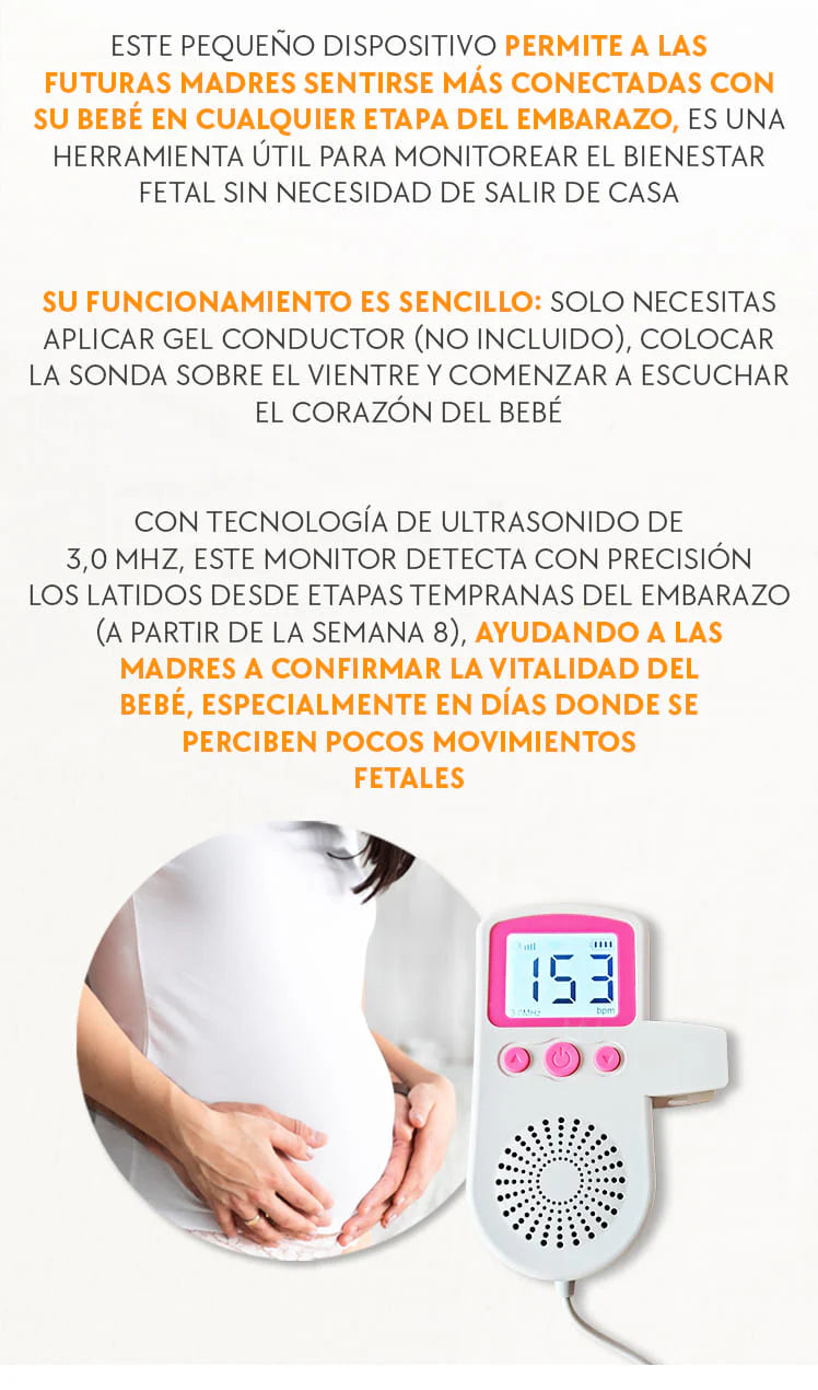 Monitor de Latidos Fetales – Escucha el corazón de tu bebé – Tranquilidad diaria desde la semana 9 del embarazo - Color Sorpresa!