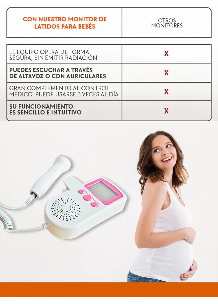 Monitor de Latidos Fetales – Escucha el corazón de tu bebé – Tranquilidad diaria desde la semana 9 del embarazo - Color Sorpresa!