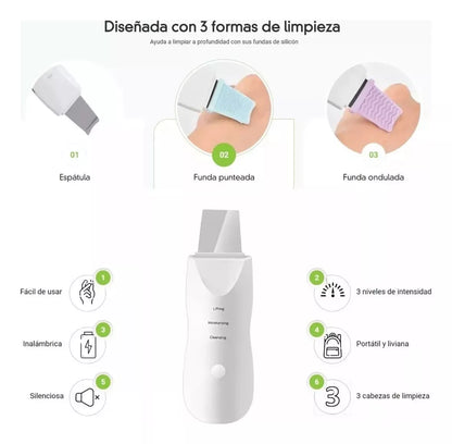 Espátula Facial Ultrasonica✨- Limpieza Profunda - Elimina impurezas y células muertas en minutos, dejando tu piel fresca y renovada.