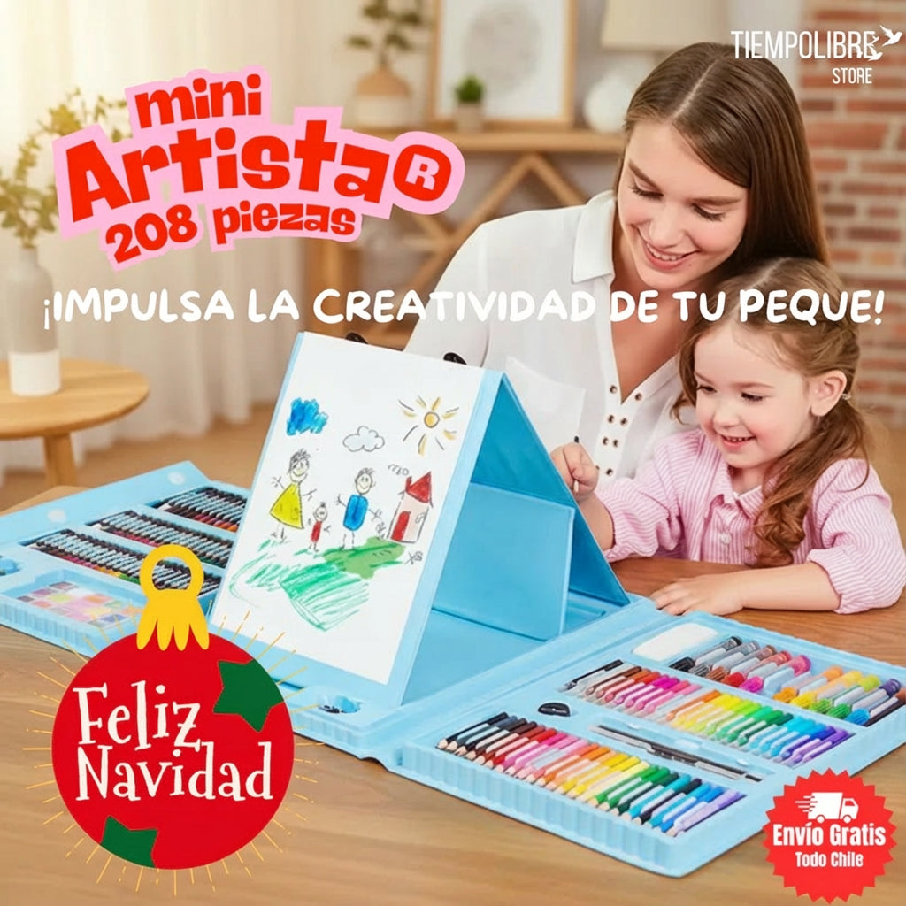 Maleta Arte Mini Artista® 208 Piezas 🎨 - Estimula el Desarrollo de tu Peque 🧠 - Menos pantallas, más creatividad! 💖 - Color Celeste🩵