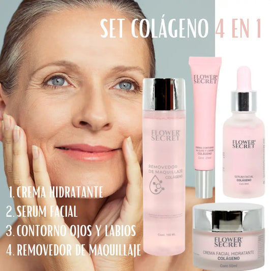 Set Premium Colágeno Cuidado Facial 4 Piezas✨ Crema, Serum, Contorno y Desmaquillante