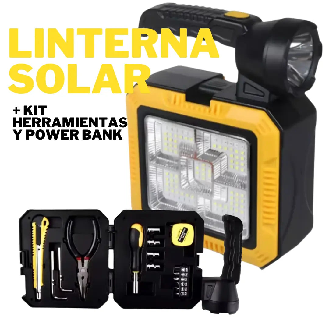 LINTERNA LED SOLAR INCLUYE POWER BANK Y KIT DE HERRAMIENTAS