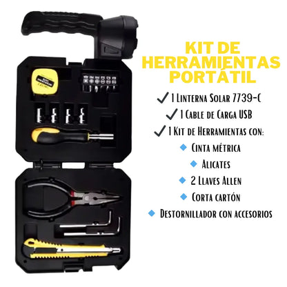 LINTERNA LED SOLAR INCLUYE POWER BANK Y KIT DE HERRAMIENTAS