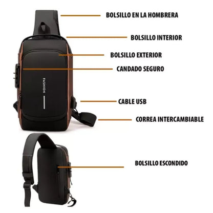 MOCHILA ANTIRROBO CON CLAVE DE SEGURIDAD🔒 Y CARGA USB🔋 - DISEÑO IMPERMEABLE💧