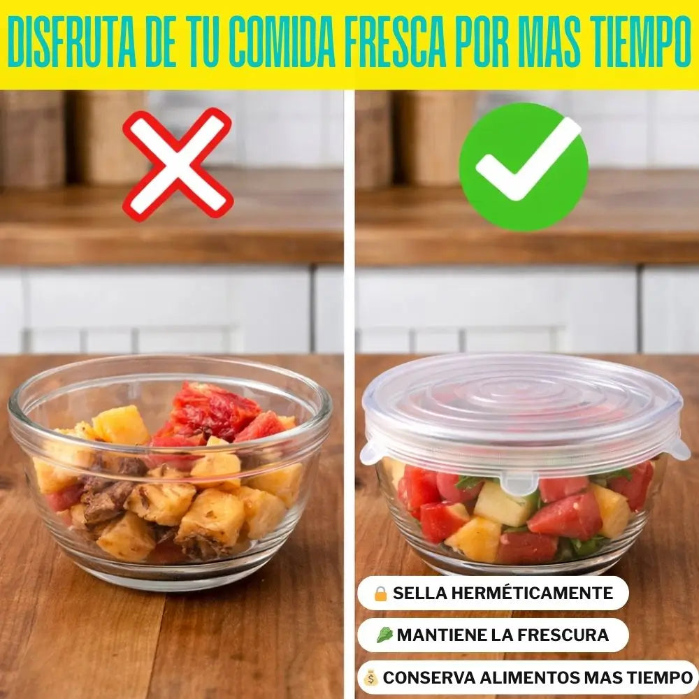 Set 12 Tapas Reutilizables de Silicona | Mantén tus alimentos frescos y evita desperdiciar comida ✨