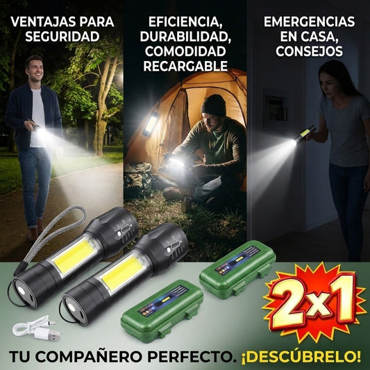 Oferta 2X1 Power Pro™ - Linterna Táctica LED Recargable – Iluminación Potente – Luz confiable para tu hogar cuando más la necesitas