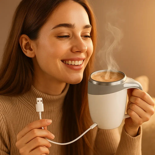 MixMug™ MEZCLADOR AUTOMÁTICO CON REVOLVEDOR MAGNÉTICO Y CARGA USB 380ml - Disfruta tu bebida favorita libre de molestos grumos