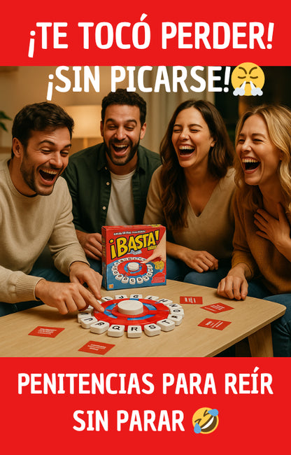 Juego de Mesa ¡BASTA! En Español – Desafía tu mente – Une a la familia en minutos de diversión sin pantallas - Incluye Temporizador Visual y Auditivo + Manual de Penitencias Gratis: ¡Te tocó perder!: ¡Sin picarse!🤣