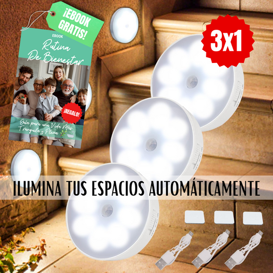 Pack 3 SensorLight Pro™ Carga USB -  Detecta Movimiento al Instante – Ilumina tus Espacios sin Esfuerzo desde el Primer Uso + Guía Completa Rutina de Bienestar✨