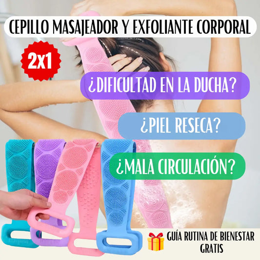 Kit 2X1 Cepillo Masajeador y Exfoliante Corporal Silicona Clean Total✨ - Exfoliante, Elimina Células Muertas - Color Sorpresa💖 + ¡Ebook Rutina de Bienestar de Regalo!