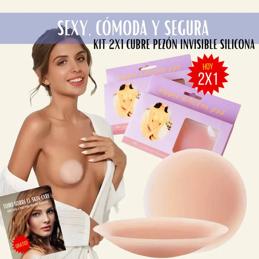 KIT 2X1 CUBRE PEZON INVISIBLE SILICONA🔥CÓMODO Y DISCRETO + GUÍA TODO SOBRE EL SKINCARE✨