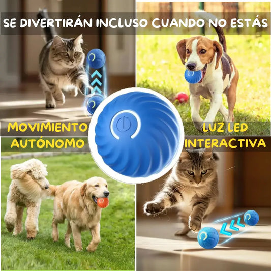 PELOTA INTELIGENTE RECARGABLE USB CON LUZ LED INTERACTIVA Y MOVIMIENTO AUTÓNOMO PARA PELUDOS🐶 Y MICHIS🐱+GUÍA CUIDADO Y DIVERSIÓN DE PELUDOS Y MICHIS
