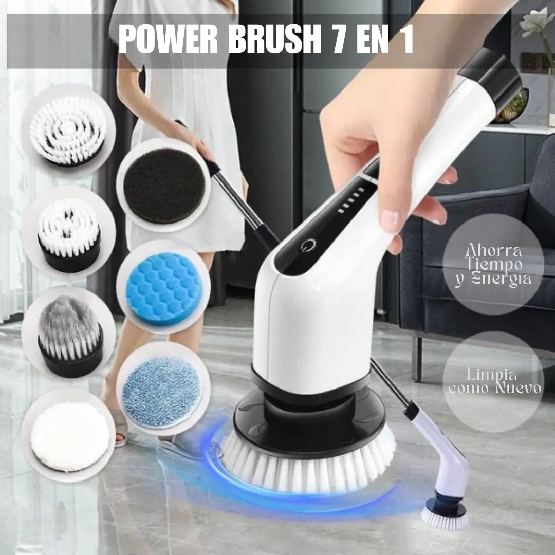 Power Brush 7 en 1 – Inalámbrico Carga USB - Elimina la suciedad sin esfuerzo – Limpia a fondo cualquier superficie en minutos sin necesidad de frotar