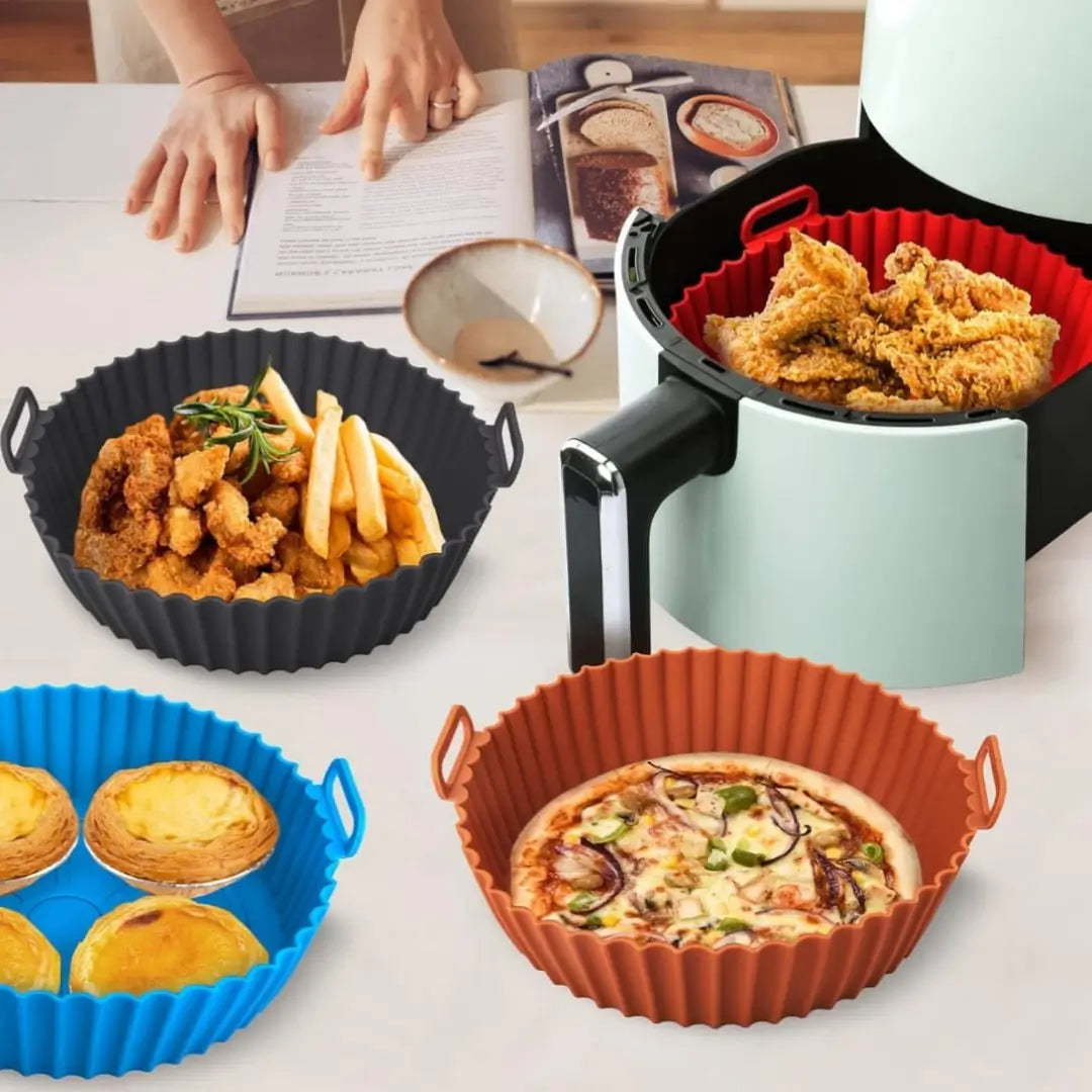 Pack 6 Bandejas de Silicona para Air Fryer✅ + EBOOK 15 Rectas Saladas y Dulces para Disfrutar tu Airfryer✨