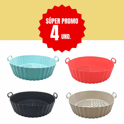 Kit ¡Lleva 4 y Paga 2! Bandejas de Silicona 20x5cm Para AirFryer✅ + EBOOK 15 Rectas Saladas y Dulces para Disfrutar tu Airfryer✨