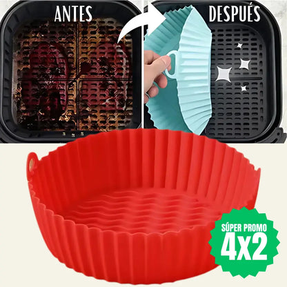 Kit ¡Lleva 4 y Paga 2! Bandejas de Silicona 20x5cm Para AirFryer✅ + EBOOK 15 Rectas Saladas y Dulces para Disfrutar tu Airfryer✨