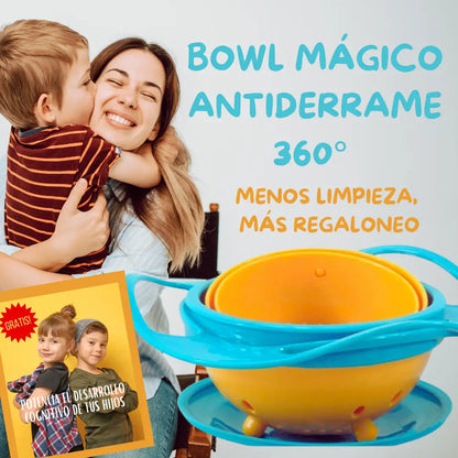 BOWL MÁGICO GIRATORIO 360° ANTIDERRAMES + GUÍA POTENCIA EL DESARROLLO COGNITIVO DE TUS HIJOS